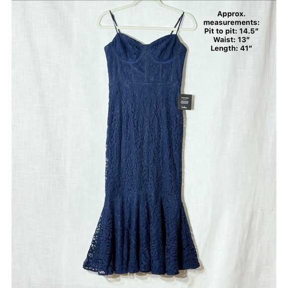 Lulus Found Your Love Navy Blue Lace Trumpet Midi Dress Small - Picture 3 of 10
